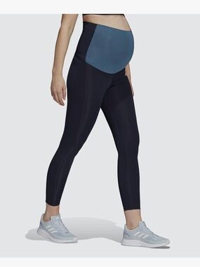 Adidas Maternity Leggings with contrast Blue Support Panel - small